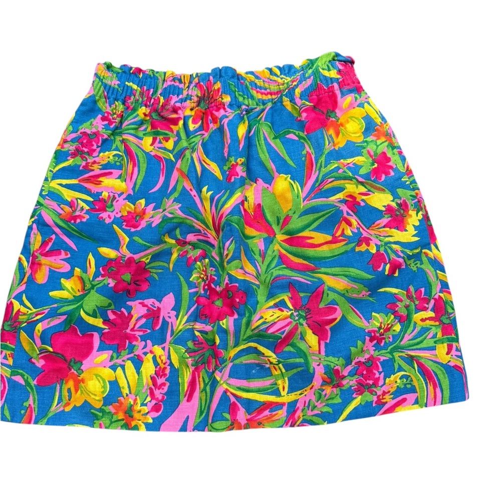 J Crew linen sidewalk Skirt vibrant‎ women’s tropical floral mini pull on 2